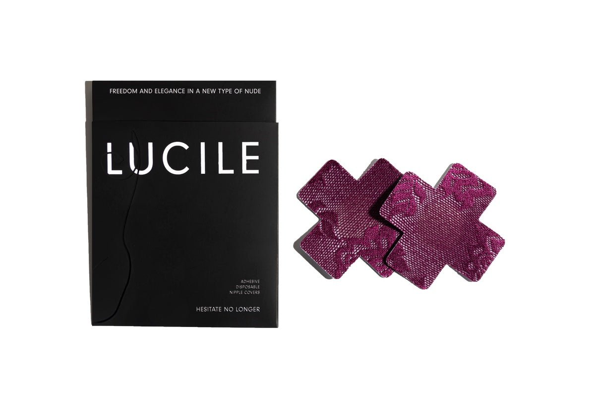 BURGUNDY LACE CROSS NIPPLE COVERS - Lucile-mex