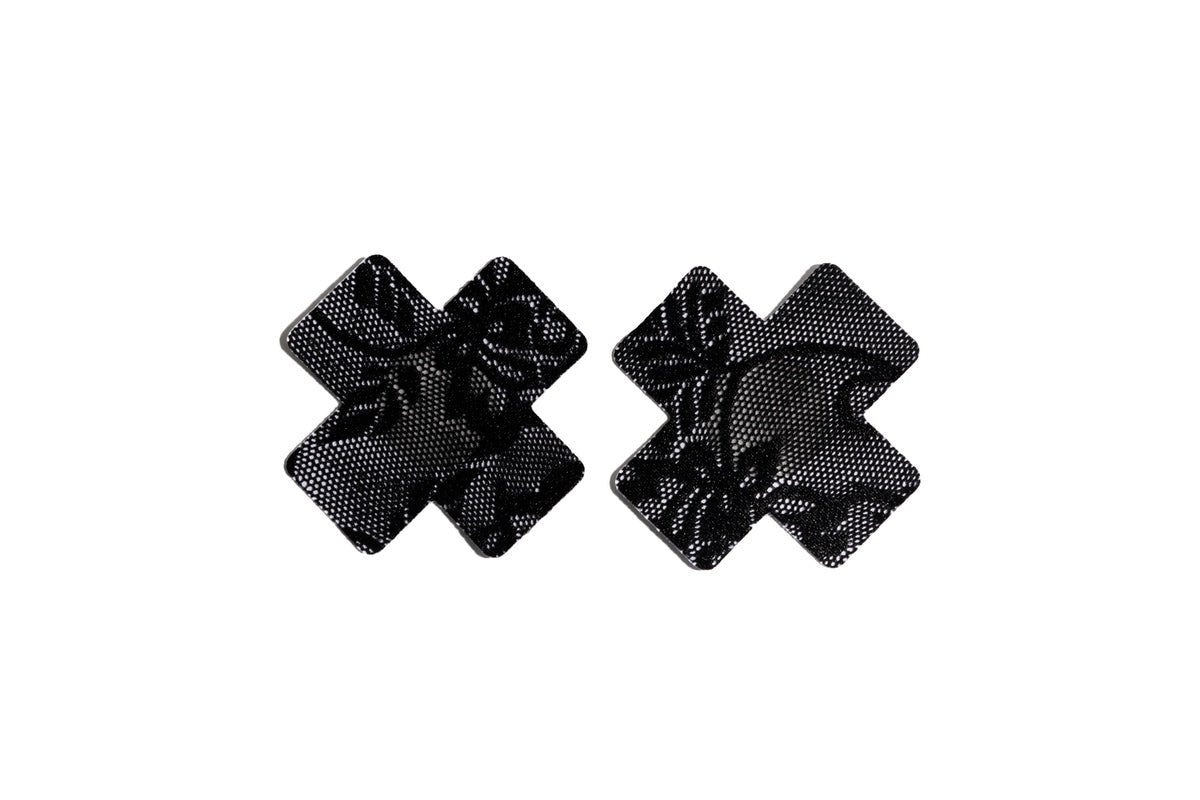 BLACK LACE CROSS NIPPLE COVERS - Lucile-mex